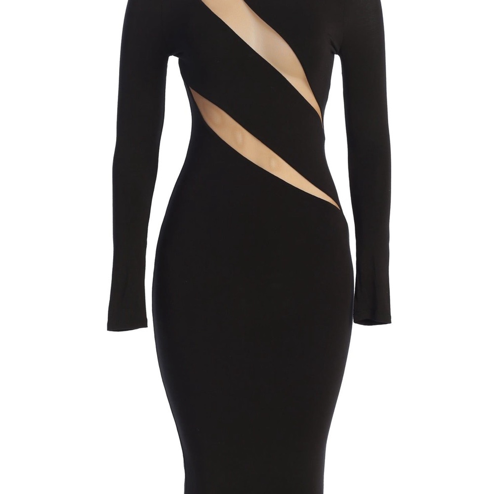JLUXLABEL Black Long Sleeve Cutout Midi Dress